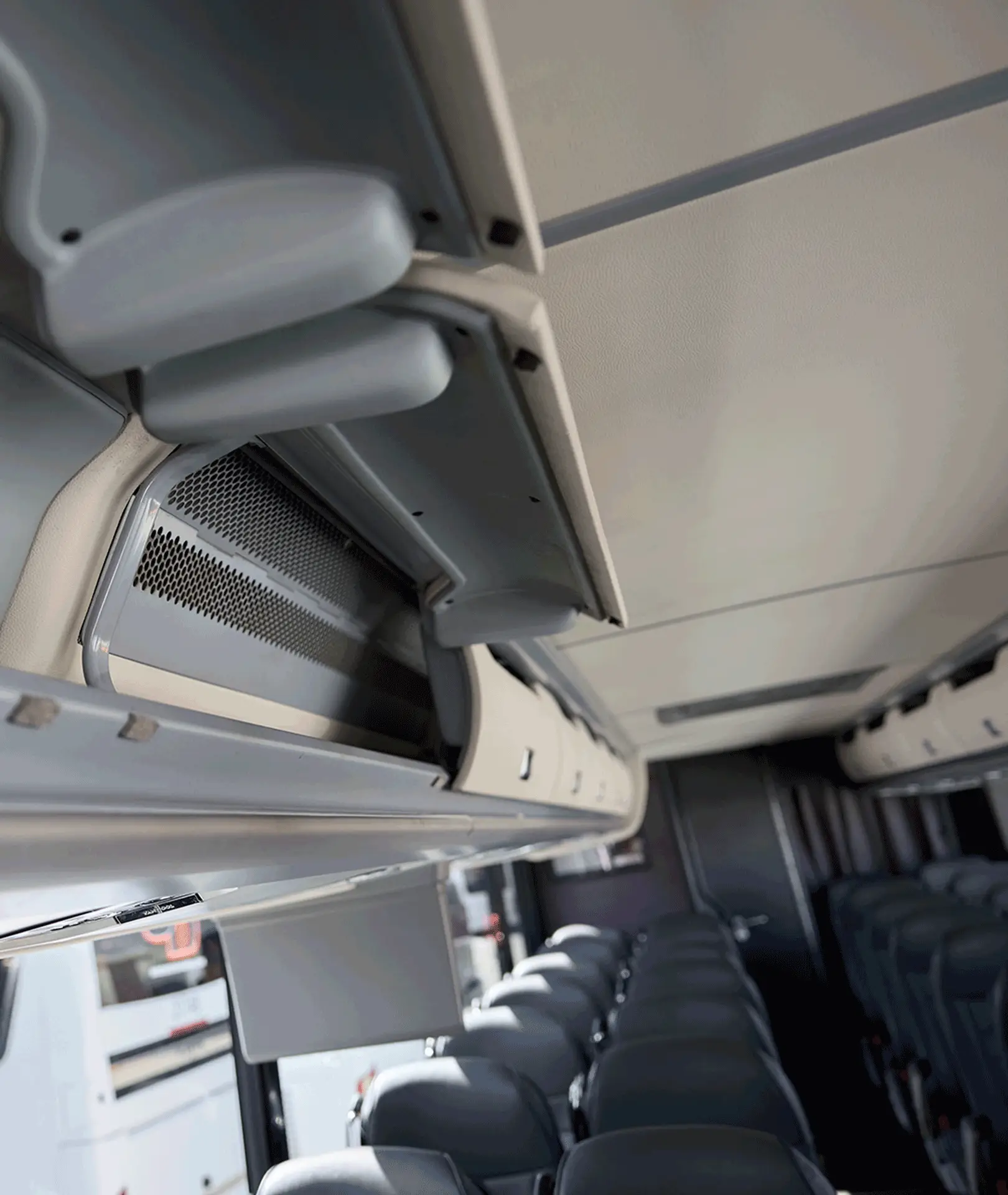 Overhead luggage compartment inside a motorcoach