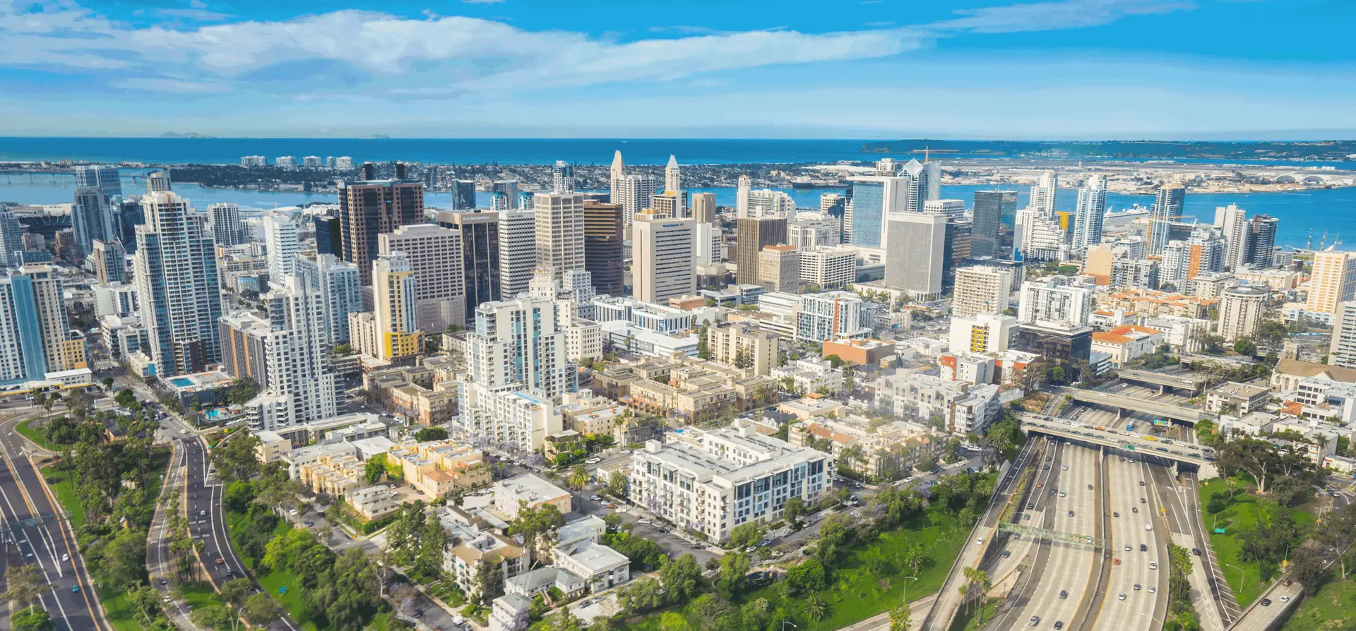 Aerial view of downtown San Diego and the waterfront